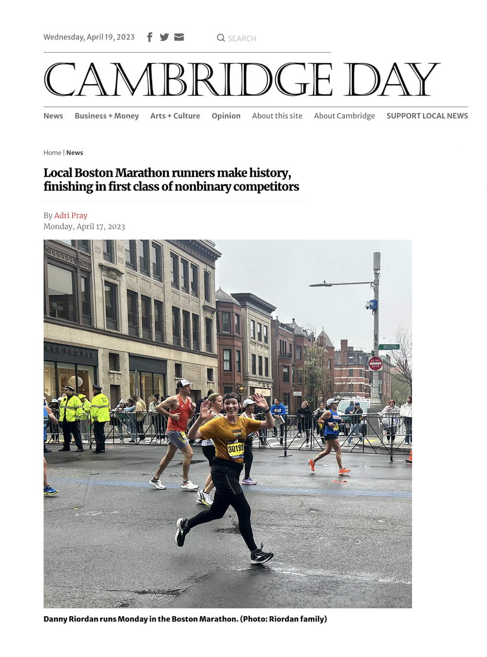 Cambridge Day: Local Boston Marathon runners make history, finishing in first class of nonbinary competitors